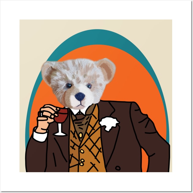 Teddy Bear In Suit Drinking Wine Portrait Graphic Posters and